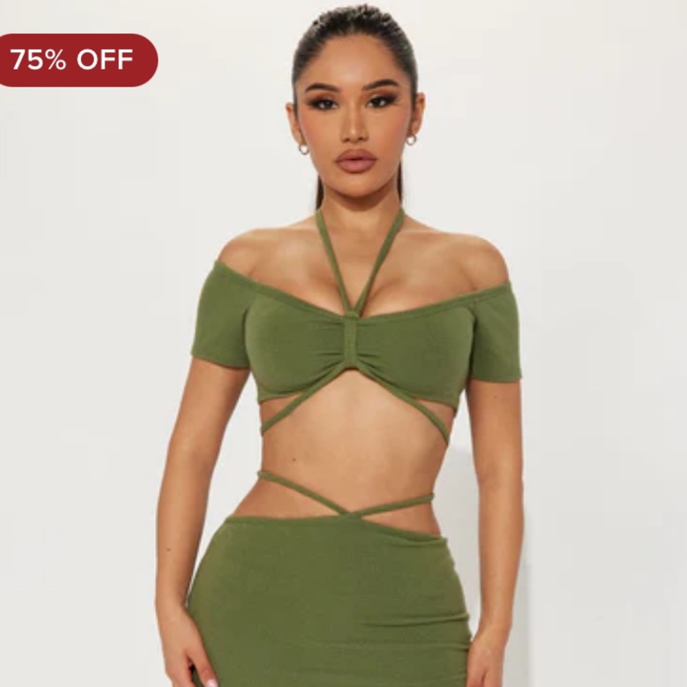 Fashion Nova Olive Green Knot-Front Top